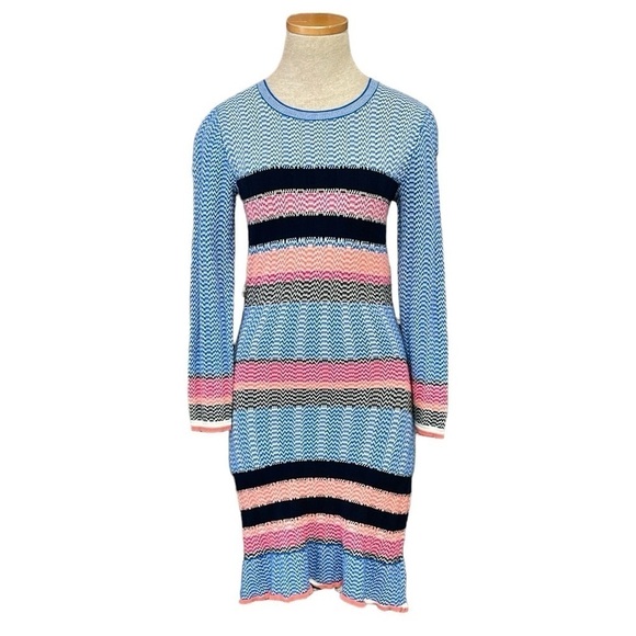 Tanya Taylor Sweater Dress Women's XS Extra Small Blue Striped Long Sleeve Midi - Picture 1 of 16